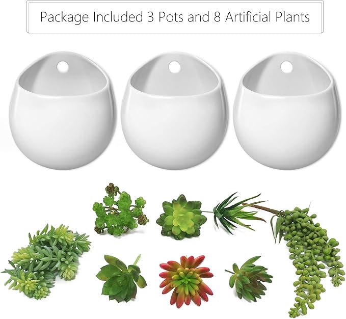 Mkono Wall Planter with Artificial Plants, Decorative Potted Fake Succulents - Image 3