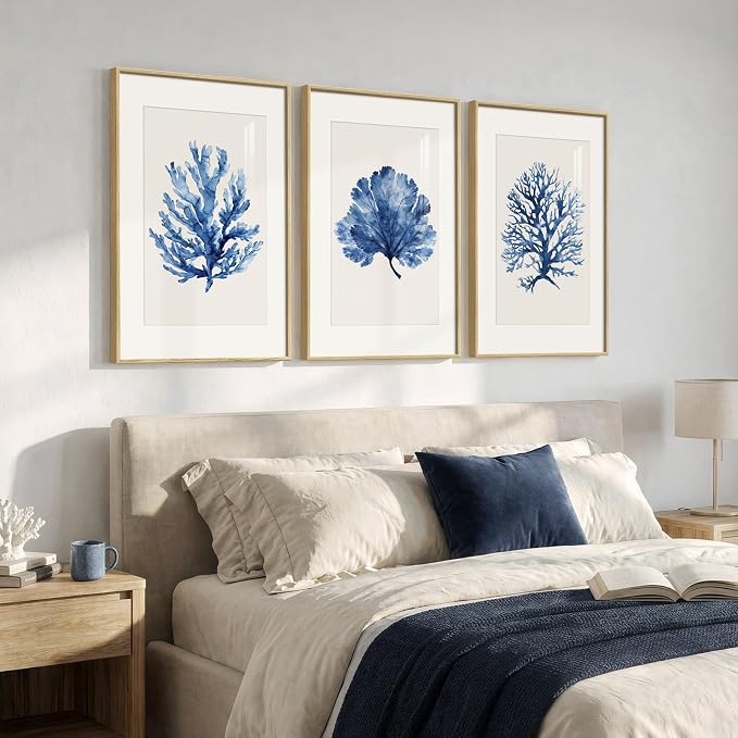 Large Framed Blue Coastal Coral Wall Art - Image 2