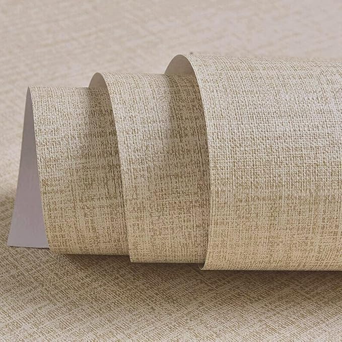 TANONE Khaki Contact Paper Peel and Stick Wallpaper, Grasscloth Beige Wallpaper by TANONE
