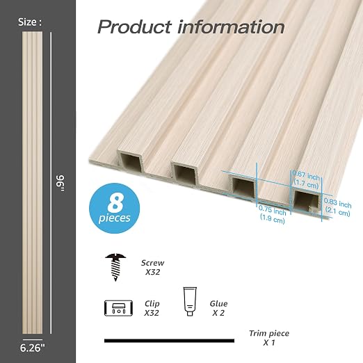 Art3d 8-Pack 96 x 6in. WPC Acoustic Slat Wall Panel - Image 4
