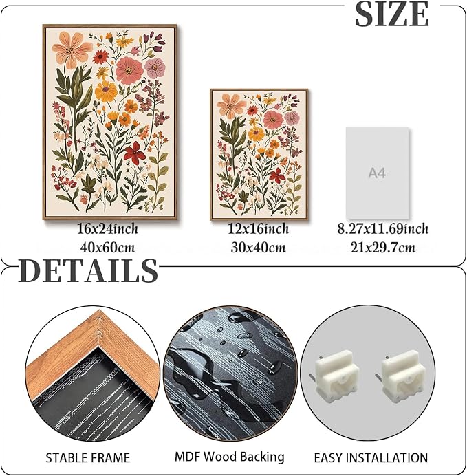 KISSFOX 3 Piece Boho Floral Canvas Wall Art - Image 3