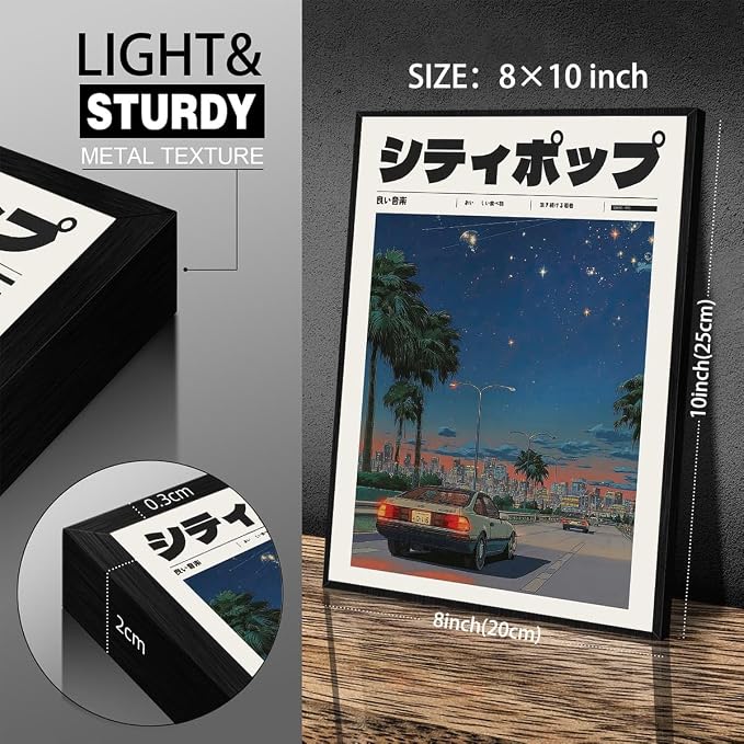 Vintage Japanese Black Framed Wall Art 90s Vaporwave Aesthetic Print Asian - Image 2