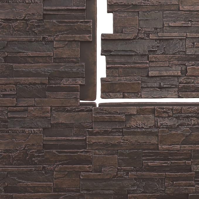 EverStone Cascade Faux Stone Panel, 48 5/8"W x 24 3/4"H x 1 1/4"D, Dark Tobacco - Image 9