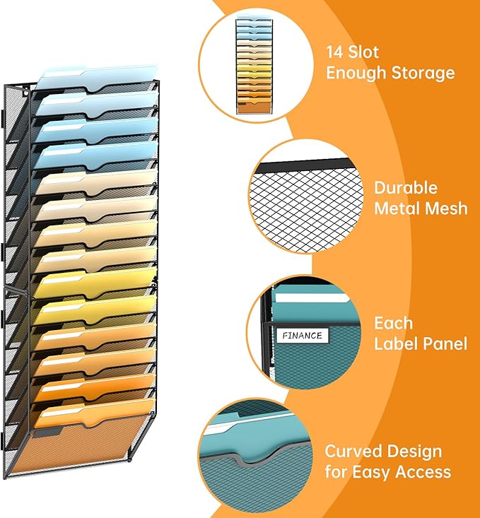 SUPEASY 14 Tier Wall File Organizer, Hanging Wall Mounted Mail Organizer - Image 3