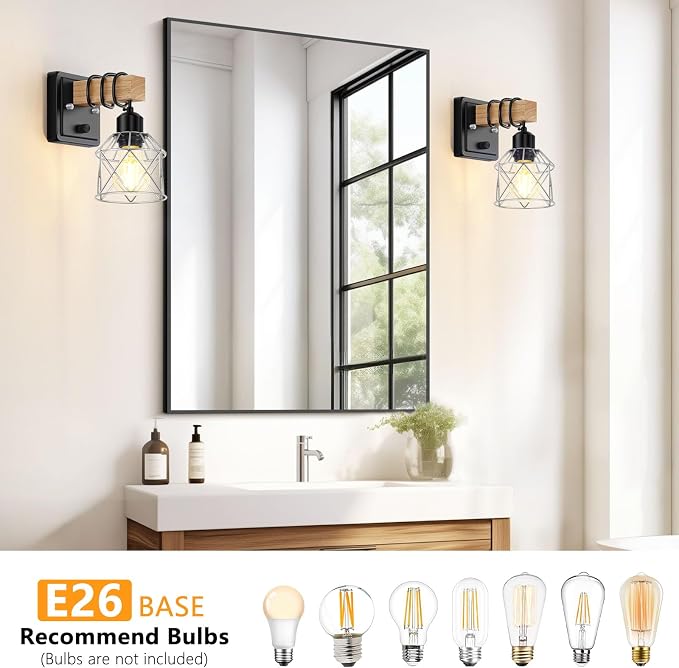 FadimiKoo Wall Sconces Set of Two, Bedside Wood Wall Lamps - Image 5