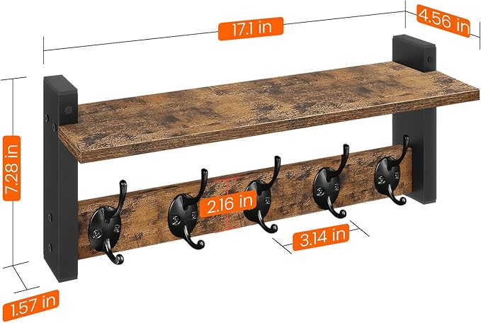 Homode Wall Hooks with Shelf, Wood Coat Rack with Shelf Wall-Mounted, Entryway - Image 8