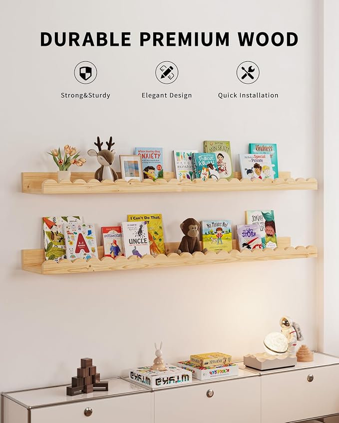 Shario Nursery Book Shelves, Scalloped Shelves, Wall Book Shelves - Image 2