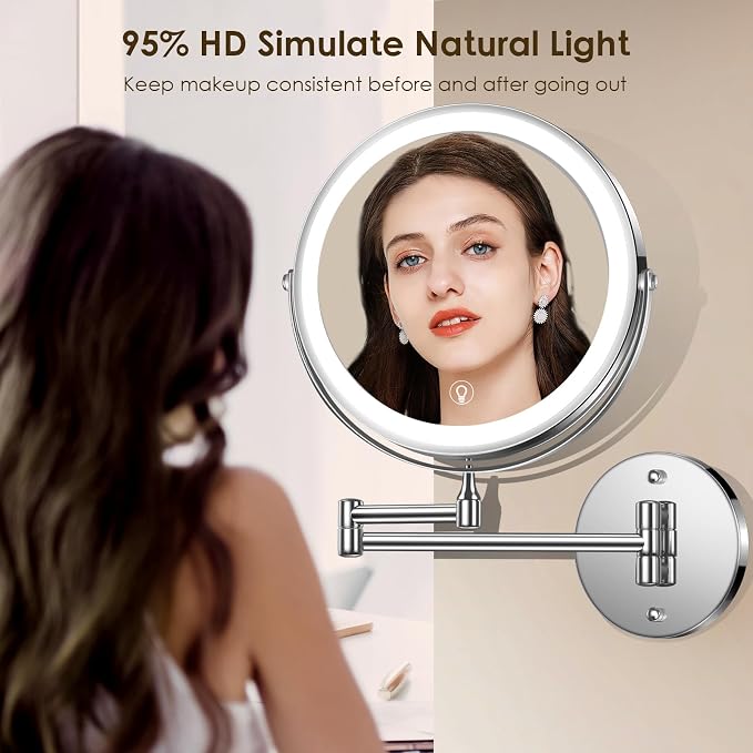 MNIENT Wall Mounted Lighted Makeup Mirror, 3 Colors Led Vanity Mirror - Image 7