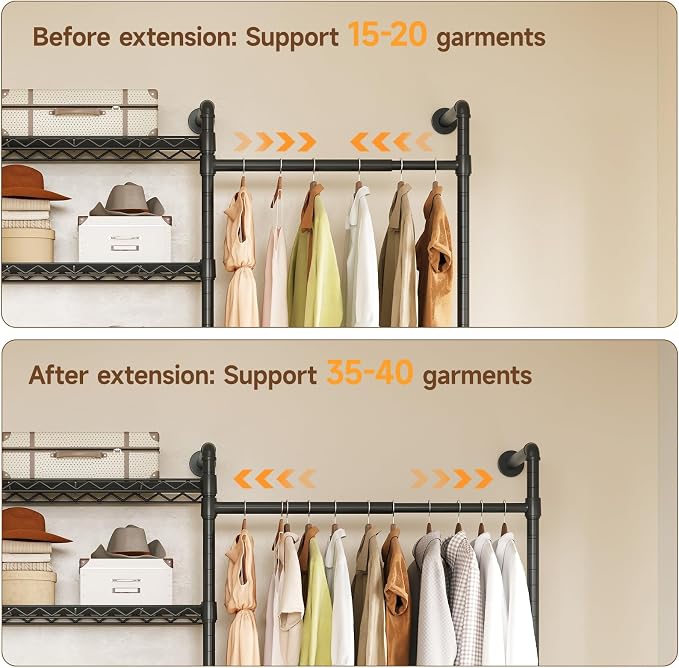 ONBRILL L7 Wall Mounted Industrial Pipe Clothing Rack – Heavy Duty Modular - Image 4
