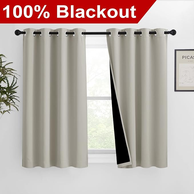 NICETOWN 100% Blackout Curtains 54 inches Long, Double-Deck Completely Blackout - Image 2