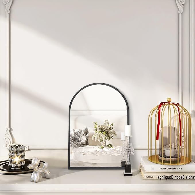 Black Arched Mirror, Modern Bathroom Wall Mirror Aluminum Alloy Framed Mirror - Image 5