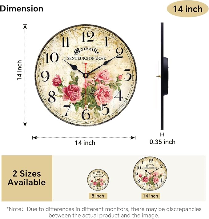 Home Clock 14 Inch Silent Non-Ticking Quartz Movement Wooden Wall Clock Round - Image 2