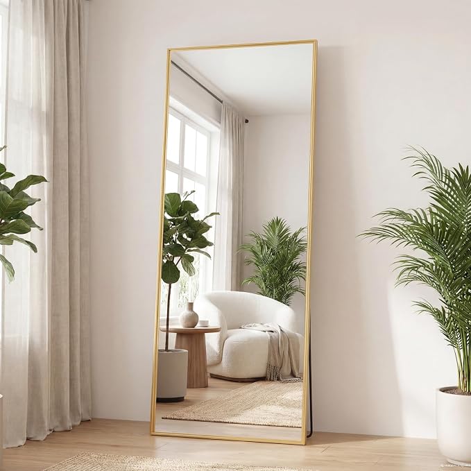 DUMOS Full Length Mirror with Stand 24"x65" Floor Standing Aluminum Frame - Image 4