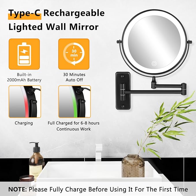 DECLUTTR Wall Mounted Lighted Makeup Mirror, 3 Color Lights, Touch Dimmable - Image 2