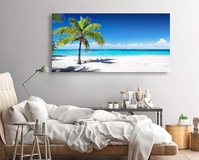 Baisuart Large Canvas Wall Art Summer Ocean Waves Coconut Trees on Sands Beach - Image 5