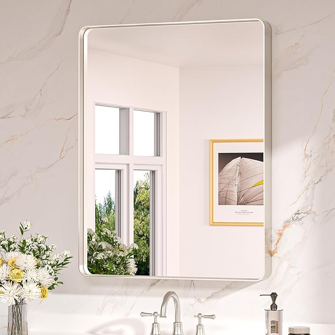 Keonjinn 28 x 36 Inch Brushed Nickel Bathroom Mirrors by Keonjinn