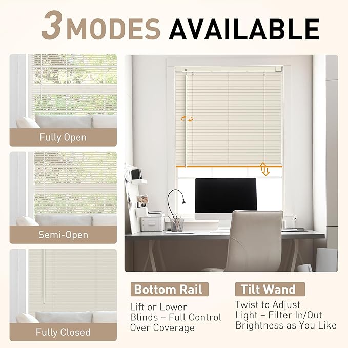 No Drill No Tool 1" Vinyl Mini Blinds, Light Filtering Horizontal Window Blinds - Image 3