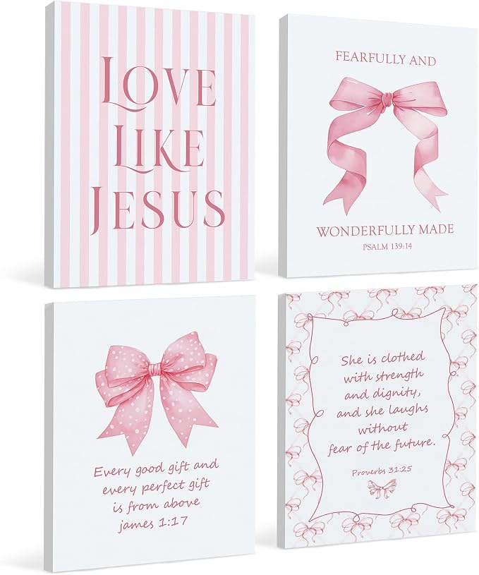 LARTSFRO Coquette Pink Bow Jesus Canvas Wall Art Decor Posters Prints, Light by Unknown
