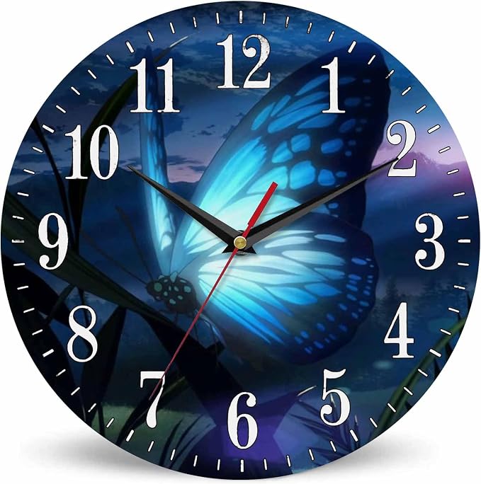 Mxocom Butterfly Wall Clock Beautiful Butterfly Radiant Blue Light 10 Inch by Mxocom