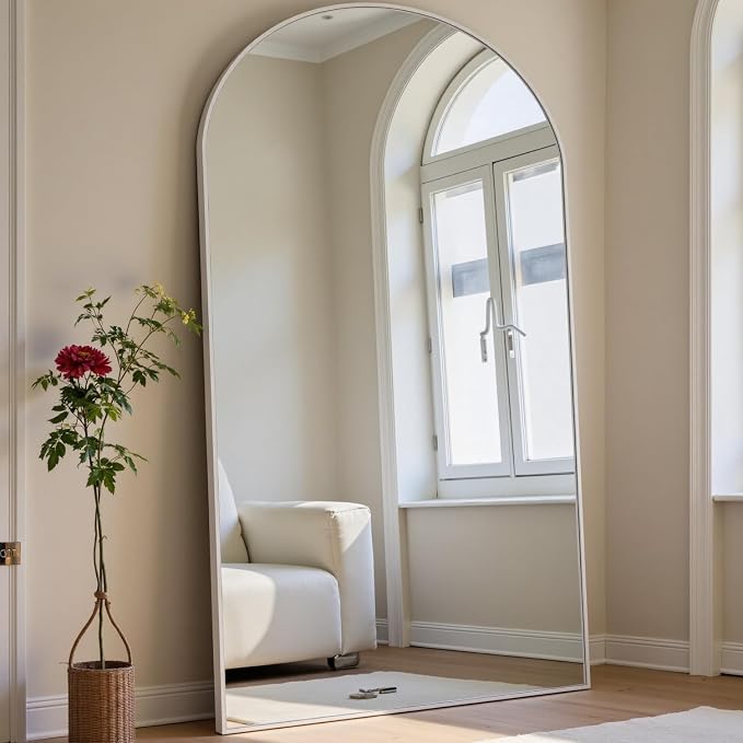 Dewfig Arched White Full Length Mirror, Full Body Mirrors - Image 2