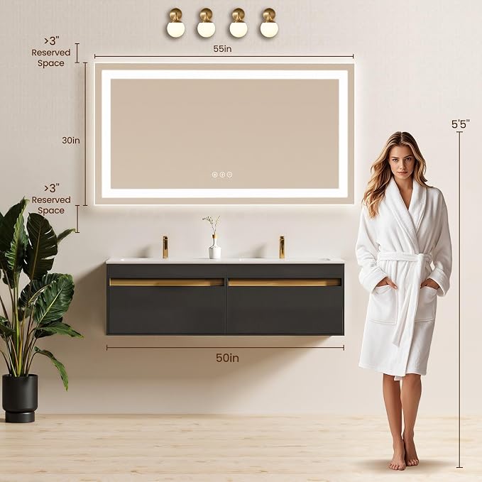 55X30 LED Bathroom Mirror with Lights, Backlit + Front Lit, Lighted Bathroom - Image 7