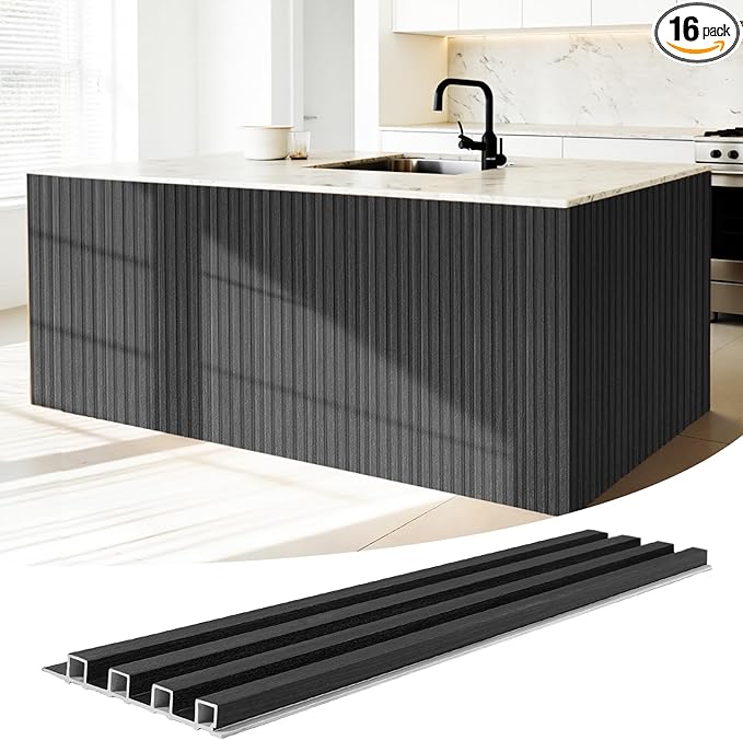 WPC Slat Wall Panels 16 Pack 48" x 6.6", Waterproof Fluted Wall Paneling by LARWORKS