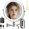 9" Wall Mounted Lighted Makeup Mirror, 4000mAh Rechargeable Double Sided 1X/10X by IMIKONA