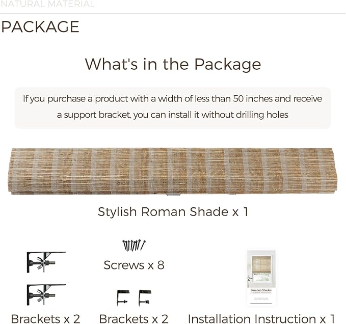 TWOPAGES Natural Woven No Drill Roman Shades, Custom Cordless Blackout Bamboo - Image 8