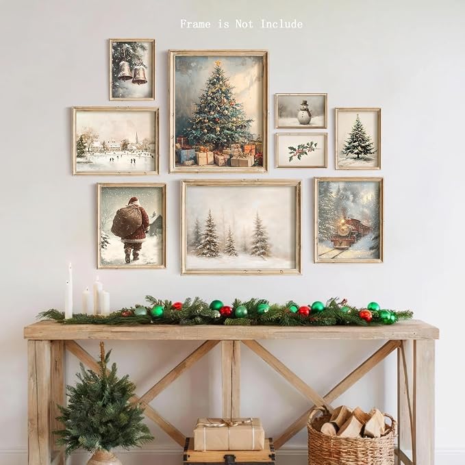 Vodefoad 9Pcs Christmas Print Set Winter Holiday Gallery Wall Prints Santa - Image 9