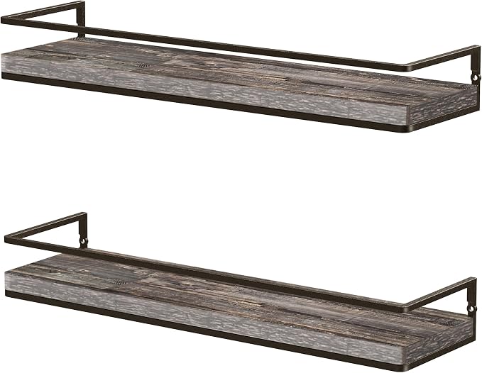 Meangood Floating Shelves Wall Mounted Set of 2, Rustic Wood Wall Storage - Image 7