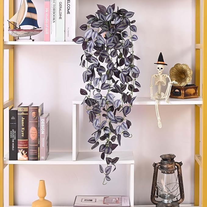 BLEUM CADE Fake Hanging Plants, Faux Deep Purple Vines Hanging Plant - Image 3