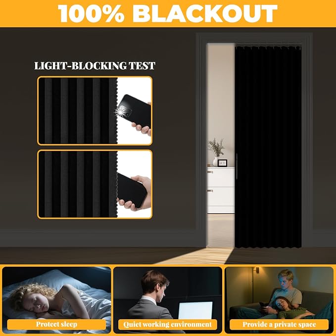 AJAZZ 100% Blackout Accordion Doors Interior Magnetic Door Curtain Folding - Image 3