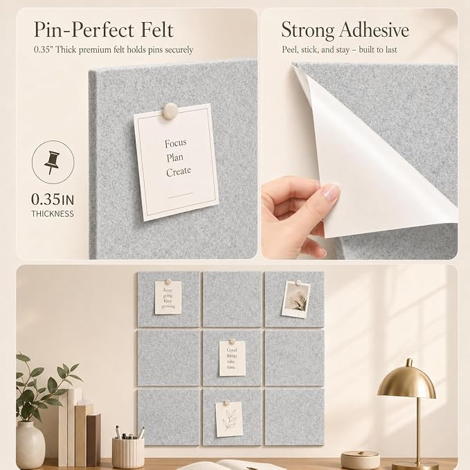 Large Cork Boards for Walls – 36" x 24" Self Adhesive Felt Wall Tiles - Image 3
