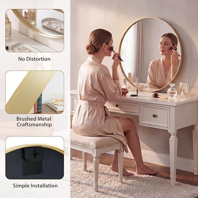 NEWBULIG 28-Inch Round Wall Mirror, Bathroom Wall Circle Mirror - Image 4
