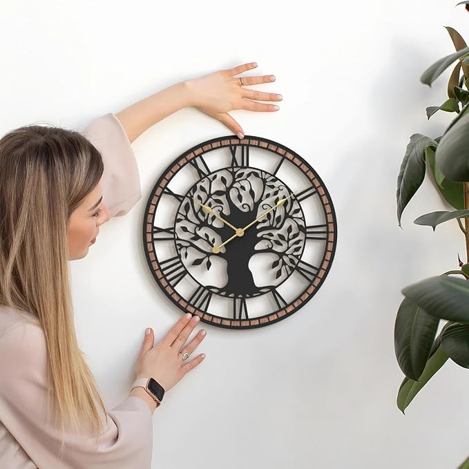 Micasso Wall Clocks Battery Operated: 15Inch Farmhouse Tree of Life Metal - Image 5