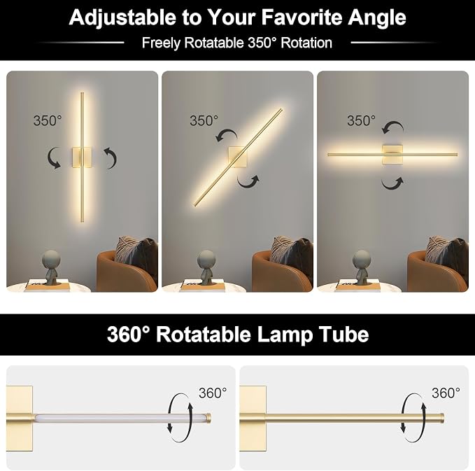 Battery Operated Wall Sconce, 3000K-6000K Dimmable Gold Wall Lights - Image 4