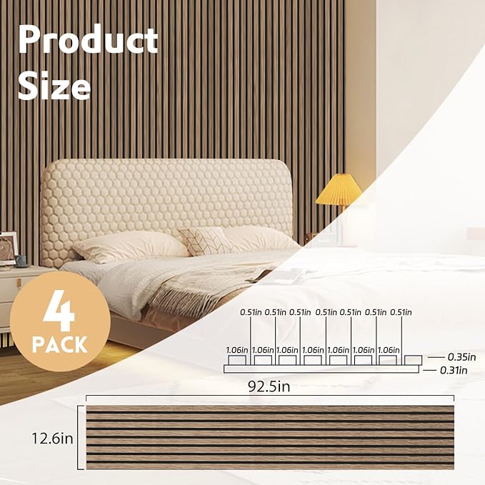 RITOLLO 4 Pack Wood Panels for Wall, 92.5"×12.6" Wood Slat Acoustic Panels for - Image 2