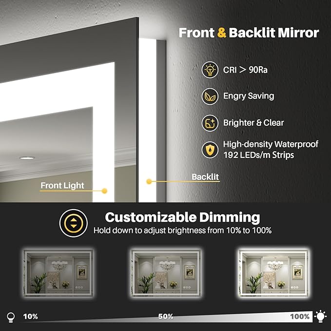 Briivue 60x40 Inch LED Bathroom Mirror - Image 3