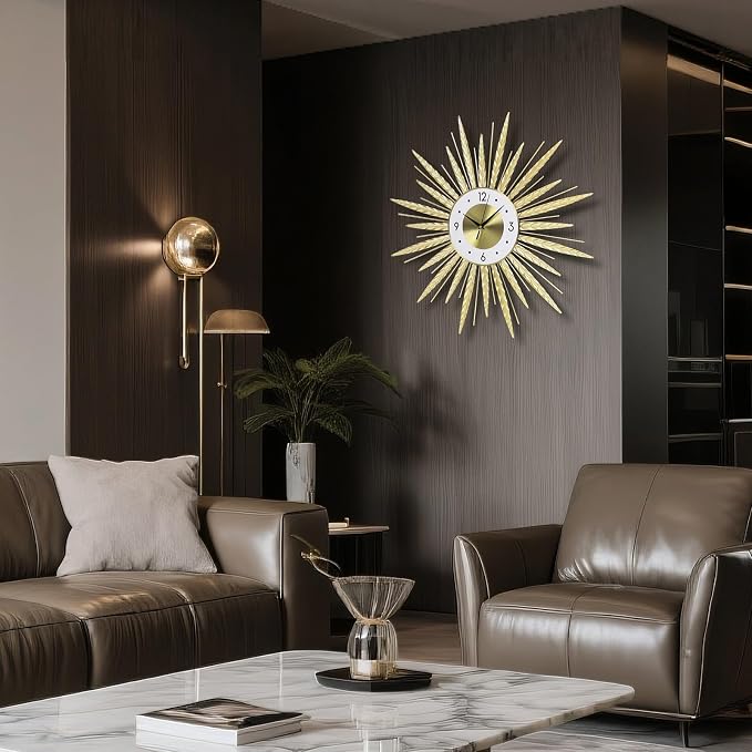 23 inch Gold Starburst Wall Clock, Silent Non-Ticking Large Modern Starburst - Image 4