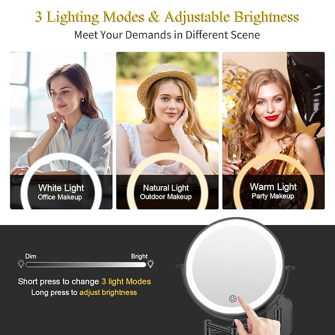 FUNTOUCH 20X/3X Rechargeable Wall Mounted Makeup Vanity Mirror - Image 4