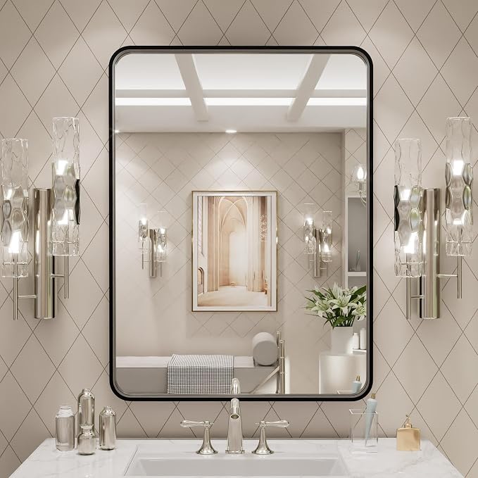 LOAAO 24X32 Inch Black Metal Framed Bathroom Mirror - Image 6