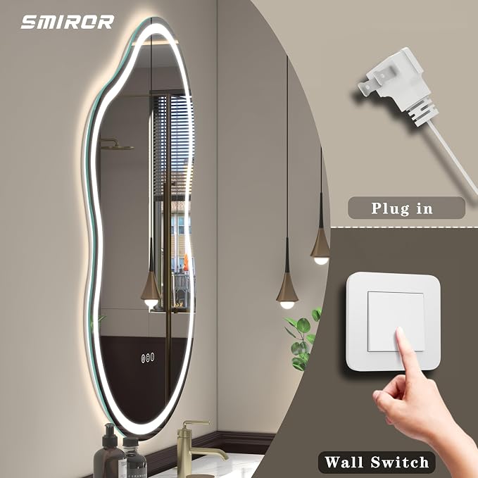 SMIROR Irregular Led Bathroom Mirror 20x 36 inch, Cloud Lighted Vanity Mirror - Image 6