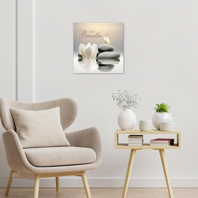 EOBTAIN Zen Flower Canvas Wall Art Bathroom Butterfly and Water Lily Stone - Image 5