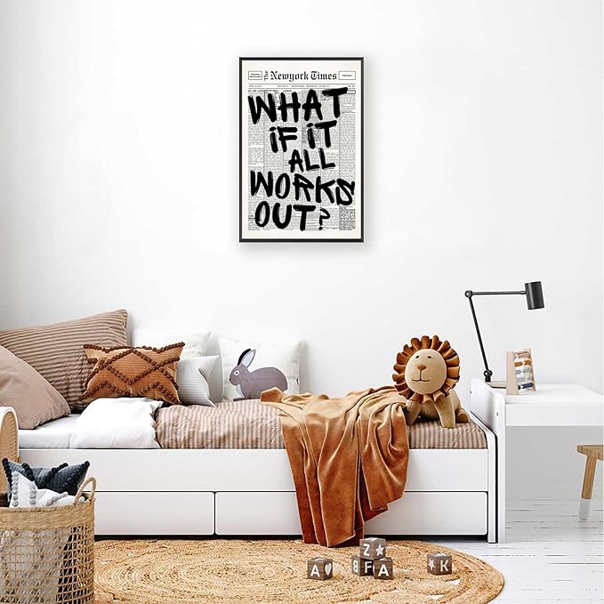 Retro Black And White Newspaper Poster What If It All Works Out Canvas Wall Art - Image 3