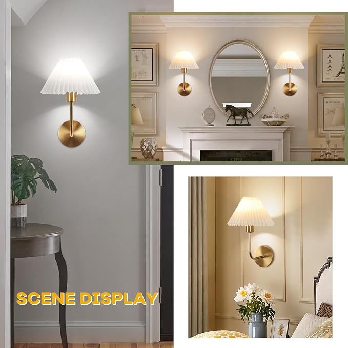 Wireless Wall Sconce Sets of 2, Pleated Shades Rechargeable Battery Operated - Image 7