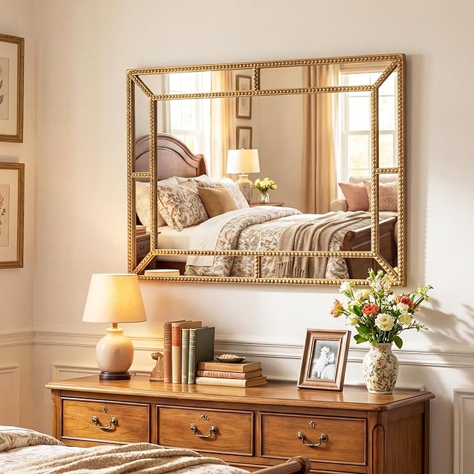 Tangkula 36" x 24" Gold Rectangle Wall Mirror, Decorative Mirror - Image 2