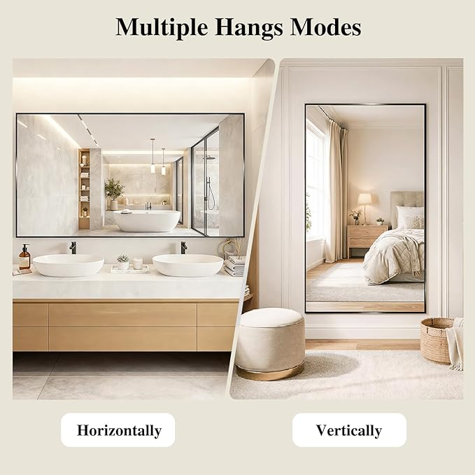 Koonmi Black Mirrors for Wall, 26x38 Inch Bathroom Mirror, Rectangular Wall - Image 6