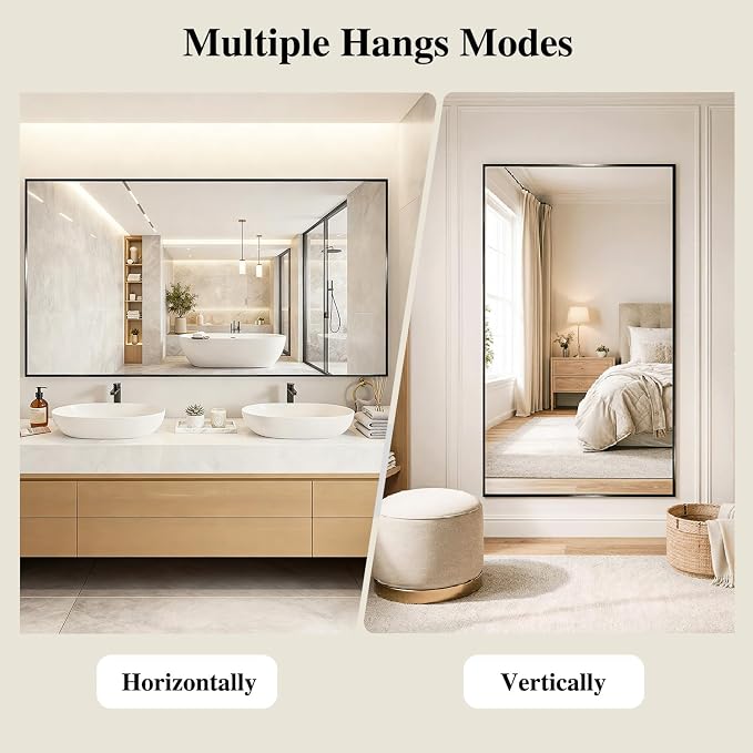 Koonmi Black Mirrors for Wall, 30x55 Inch Bathroom Mirror, Rectangular Wall - Image 6