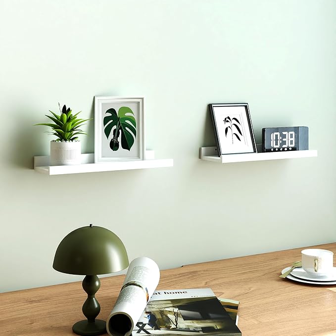 White Floating Shelves for Wall Decor, Wall Mounted Wood Storage Shelf for - Image 2
