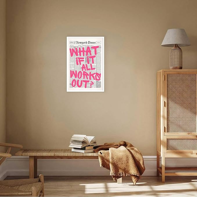Drimiler Retro Newspaper Pink Font Poster What If It All Works Out Canvas Wall - Image 8